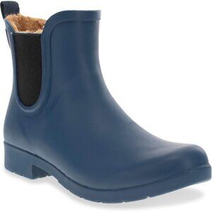 Women’s Navy Waterproof Chelsea Booties Plush Lined Slip-On Ankle Boots